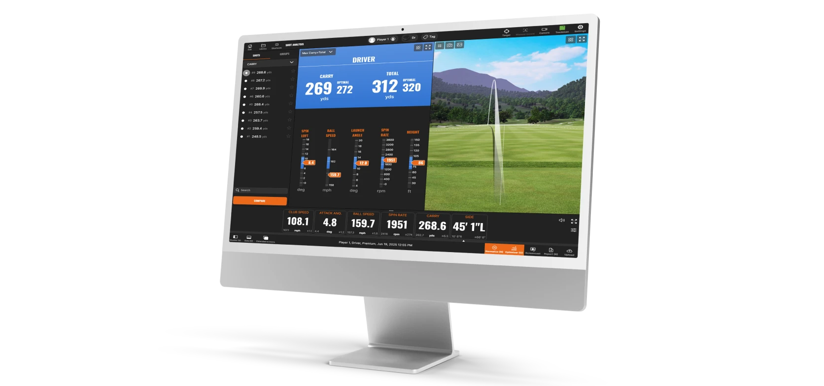 Computer monitor showing digital layout of Trackman Golf's Shot Optimizer feature.